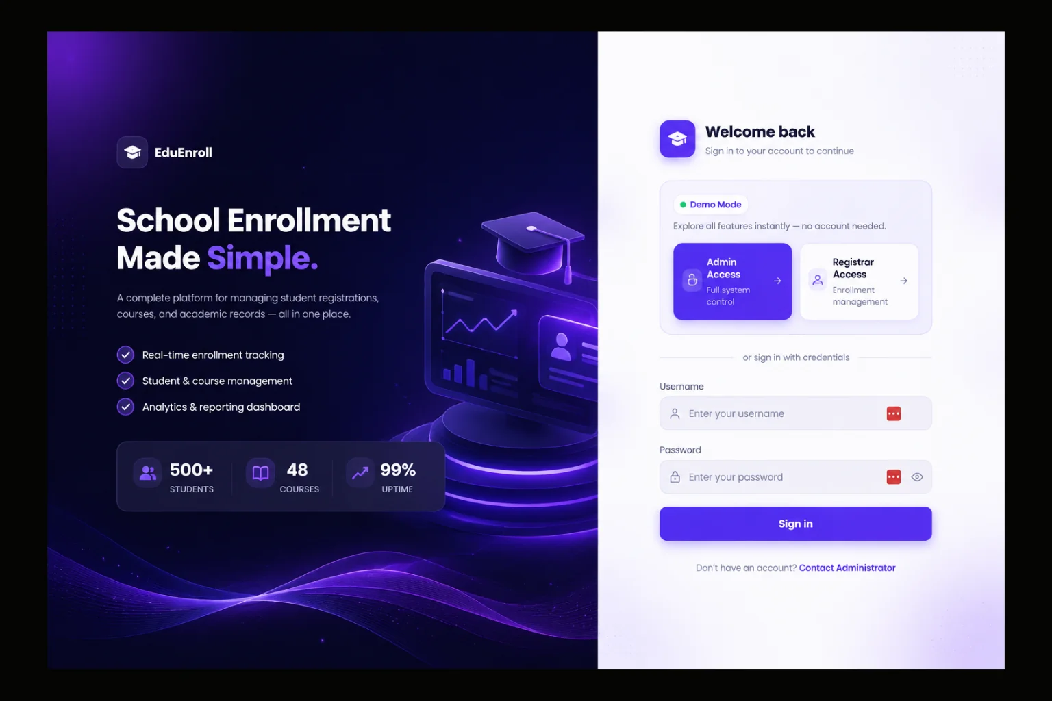School Enrollment System web app screenshot